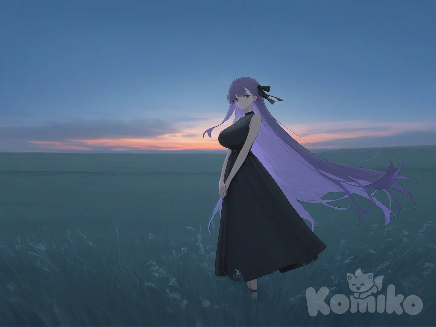 passionlip (fate), evening dress, field, [vibrant-anime-style]