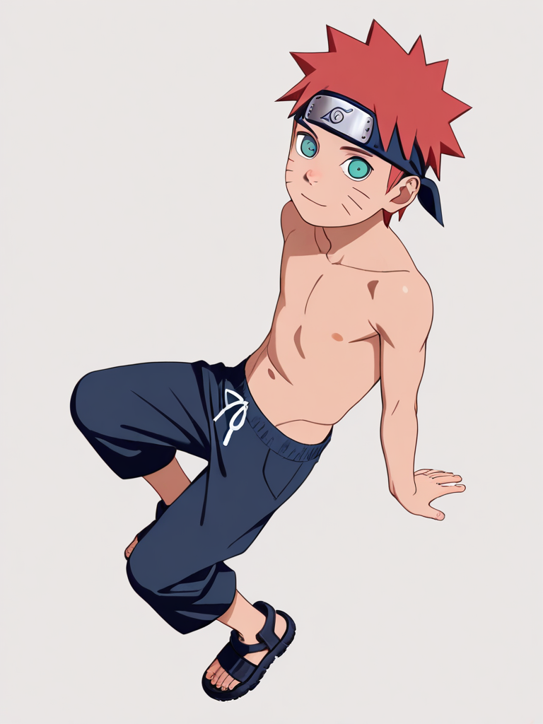 1boy, red_hair, tall, slim, teenager, naruto_style, single character, full body, looking at viewer, anime style, simple background, white background