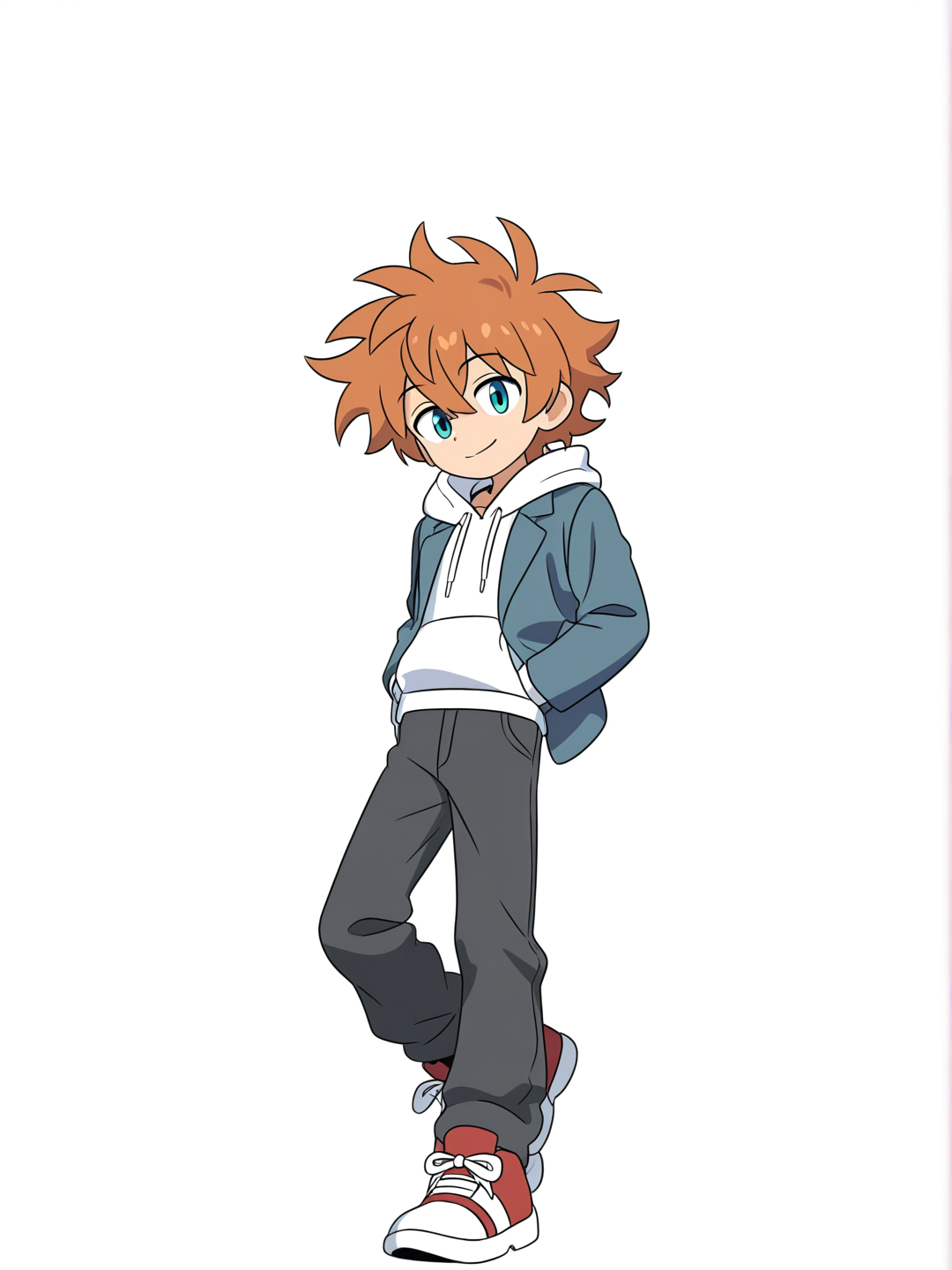 [bright-anime-style] 1boy, sonic_the_hedgehog_(series), original_character, anthropomorphic_animal, teenager, slim, scrawny, frizzy_hair, wide_leg_pants, vintage_comic, hoodie, single character, full body, looking at viewer, simple background, white background
