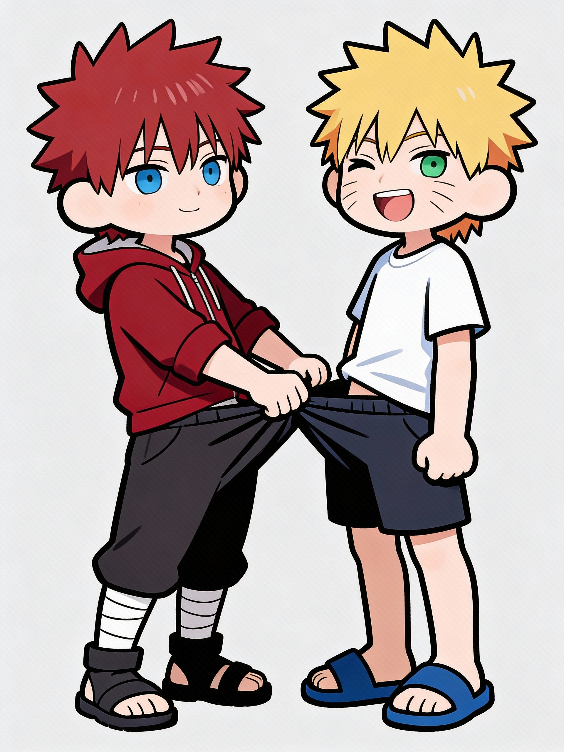 @haru-mizuki-7vbx pall down, @nick-lmZh pants and , @gavin-PQT1 laugh , [doodle-style]