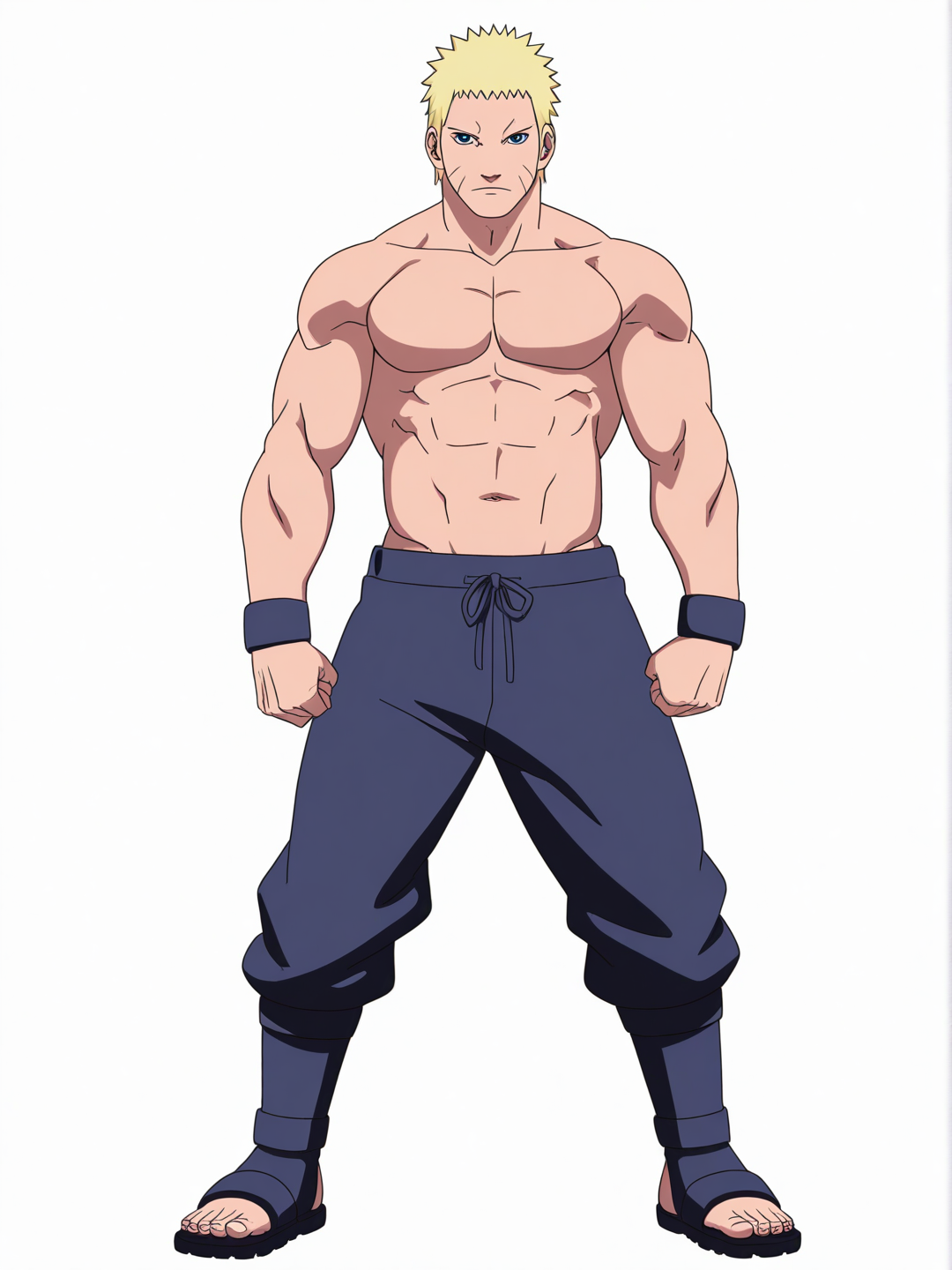 [pop-anime-style] 1boy, cel shading, naruto style, marvel style, superhuman, slim, short, muscular, single character, full body, looking at viewer, simple background, white background