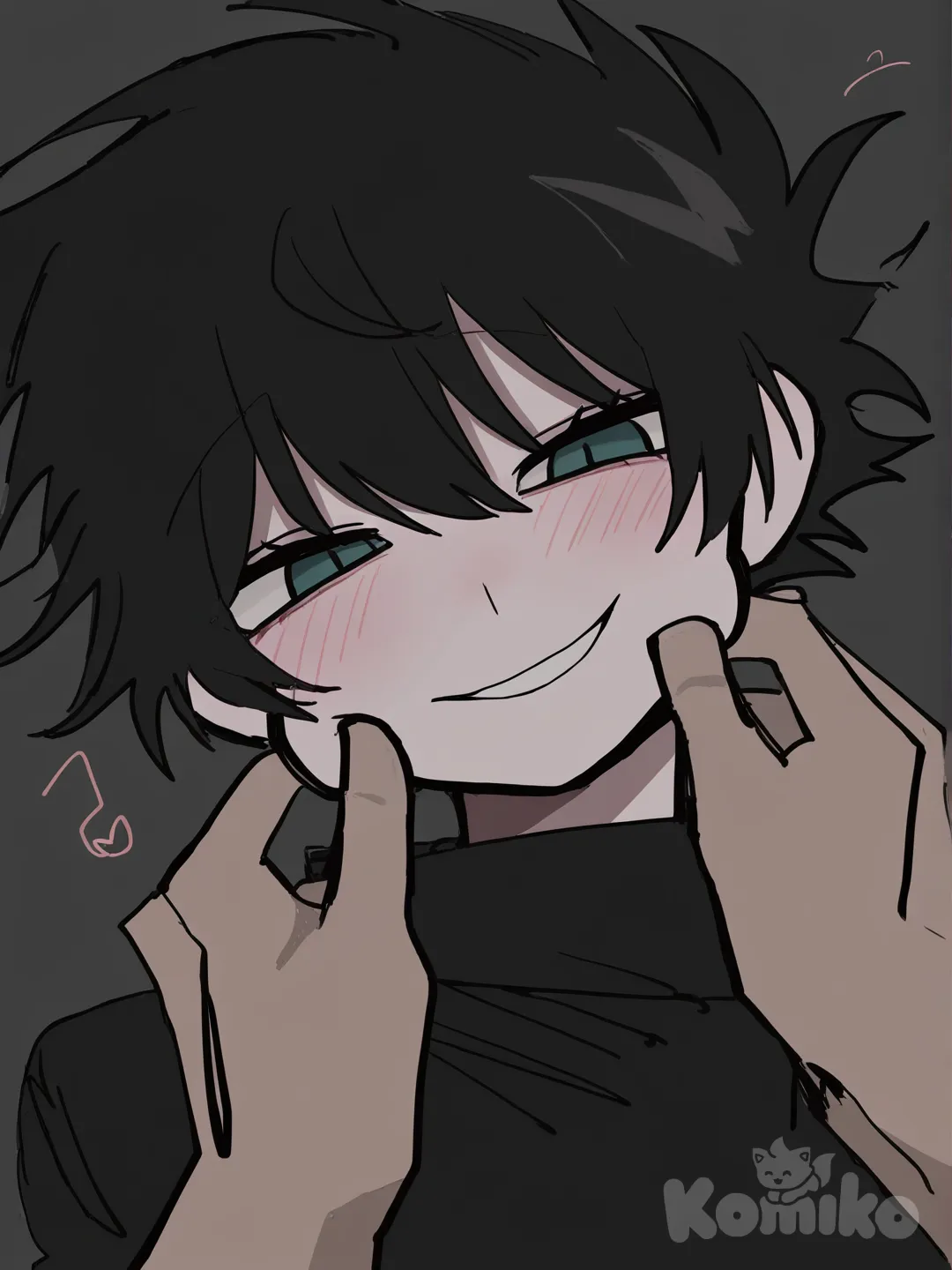 @Fushiguro_Megumi yandere, face pinching, head tilt, [pop-sketch-style]