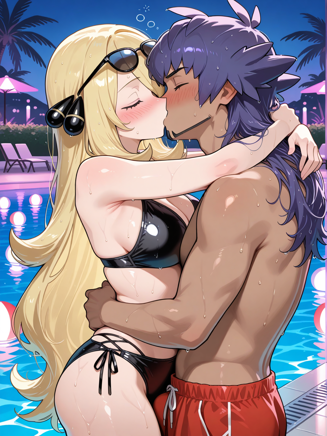 Cynthia and Leon make out at pool party
