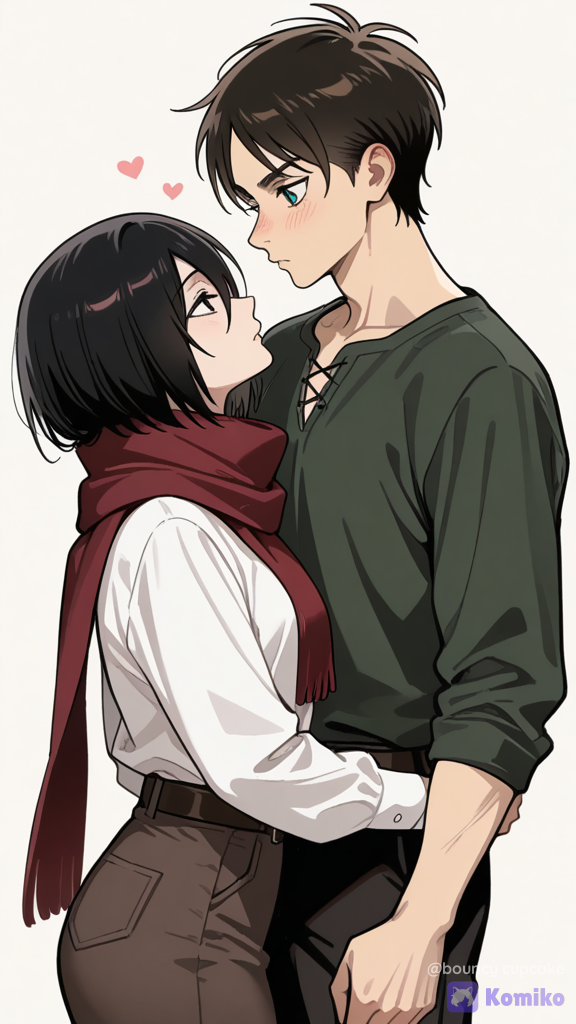 1boy, 1girl, 2people, Eren Yeager, Mikasa Ackerman