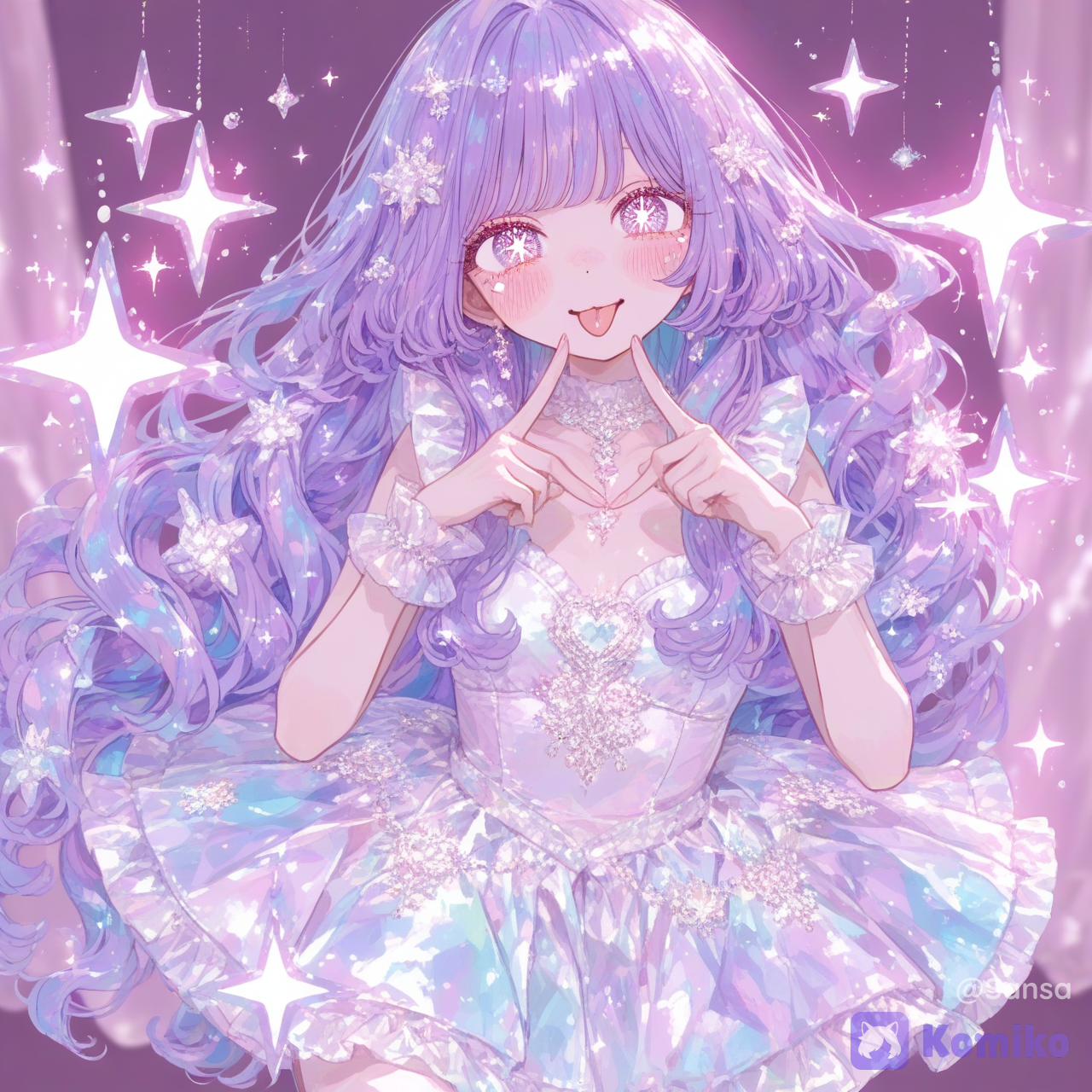 absurdres, ultra 8k, extremely cute kawaii girl, full body, adorable beautiful face, big sparkling eyes, rosy cheeks, making an ultra cute kawaii expression sticking out her tongue and slightly crossing her eyes playfully, joyful and energetic vibe, wearing a cute outfit, charming pose, soft pastel colors, sparkling effects, heart symbols floating around, highly face and hair, perfect kawaii aesthetic, anime style, maximum cuteness, enchanting and lovable, @kaia-vaporeon-VbDj[sweet-painting-style], sparkles, sparkle, depth of field, glitter, glittery skin, glimmer, full body