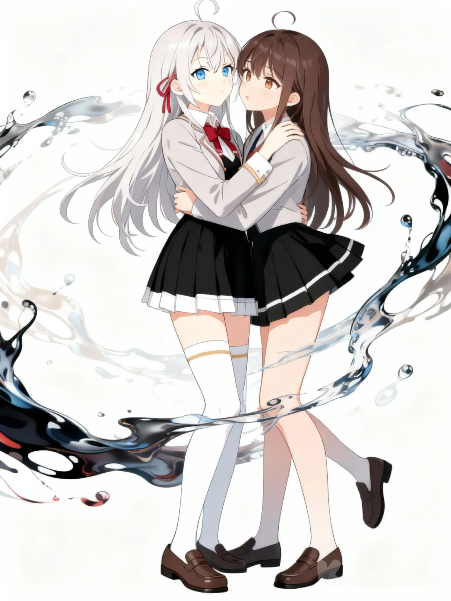 Hentai, 2Girl, @Alisa_Mikhailovna_Kujou , huge penis, fuck @Lucy heartfilia (fairy tail), levrette, sex from side, excessive cum