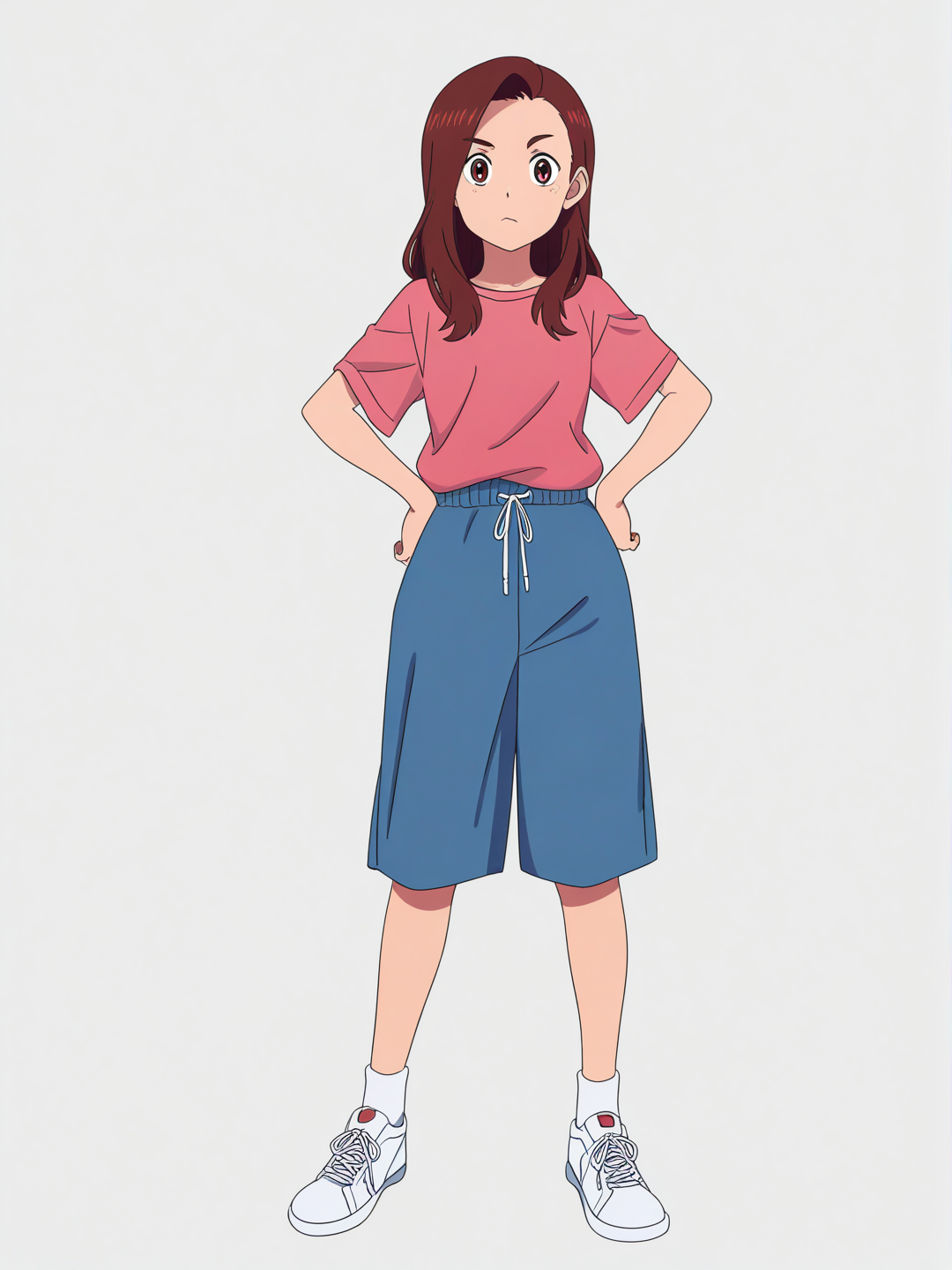 [pop-anime-style] 1girl, spirited_away_style, teenager, slim, single character, full body, looking at viewer, simple background, white background