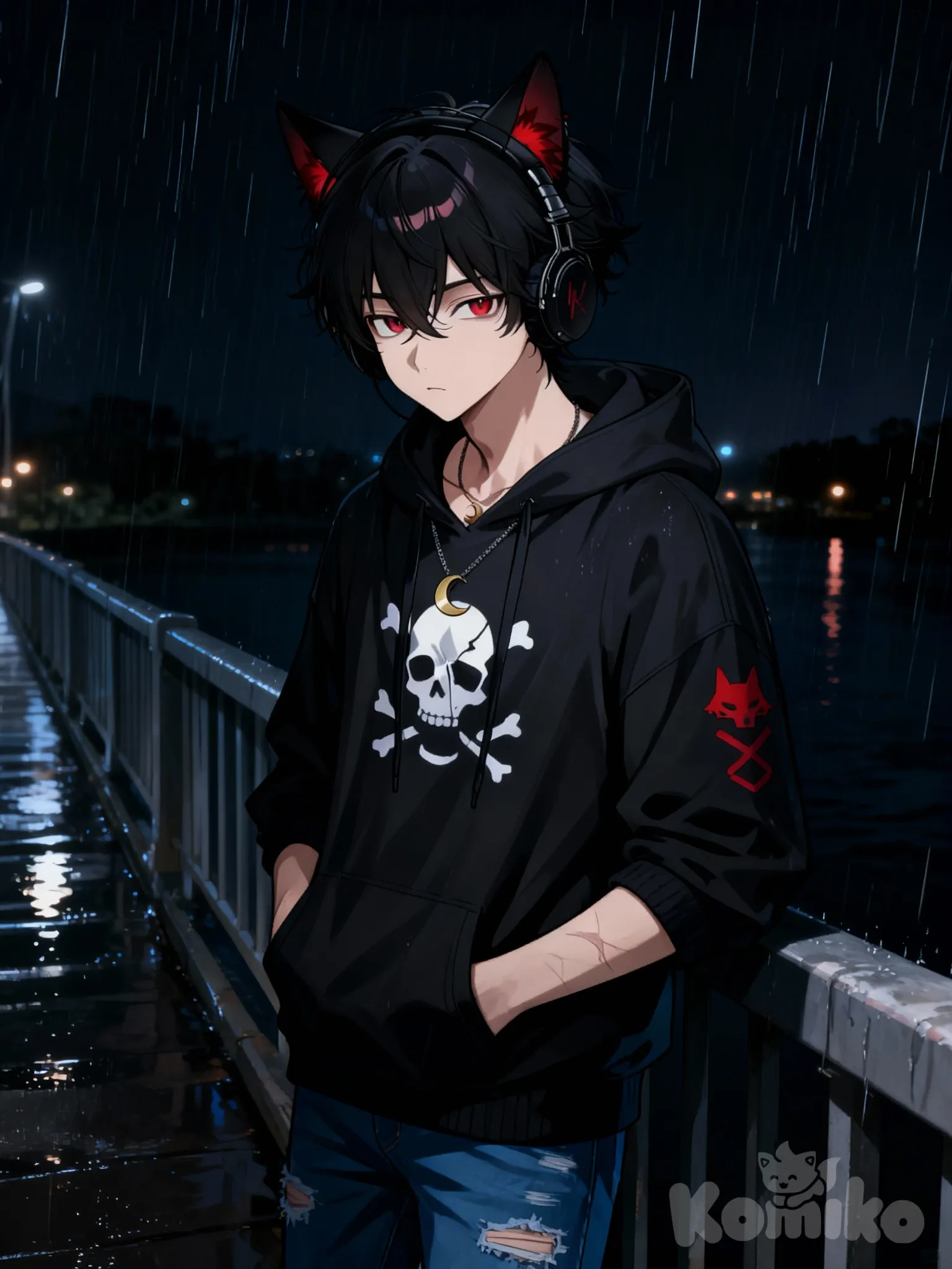 @mati-uJqN , parado en un puente, en la noche en un día lluvioso