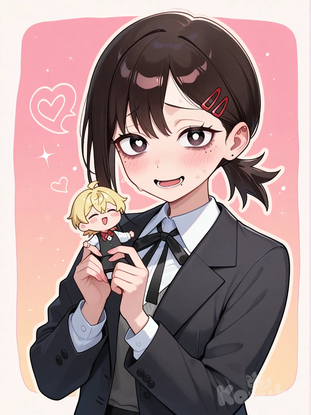 Hentai, Higashiyama Kobeni, Haz que Kobeni este midiendo el pene muy pequeño de un chico blanco que está llorando mientras ella lo mira con desprecio