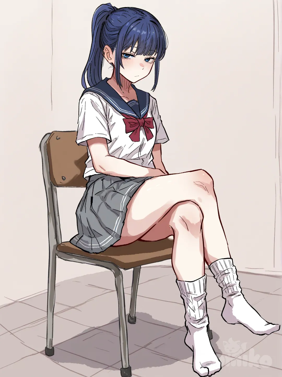 Identical style, wrinkle-free skirt, crossed legs, sit on a chair
@yein-BoV8, [hentai-style]