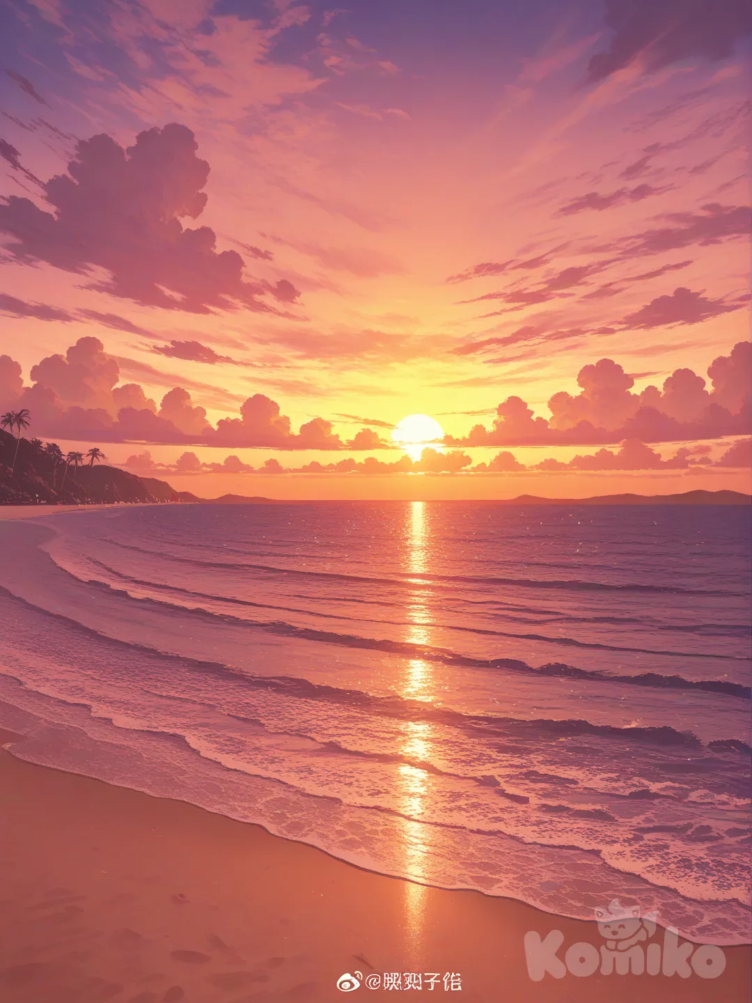 Beach, sunset, cloudy sky, sand, island, anime screenshot