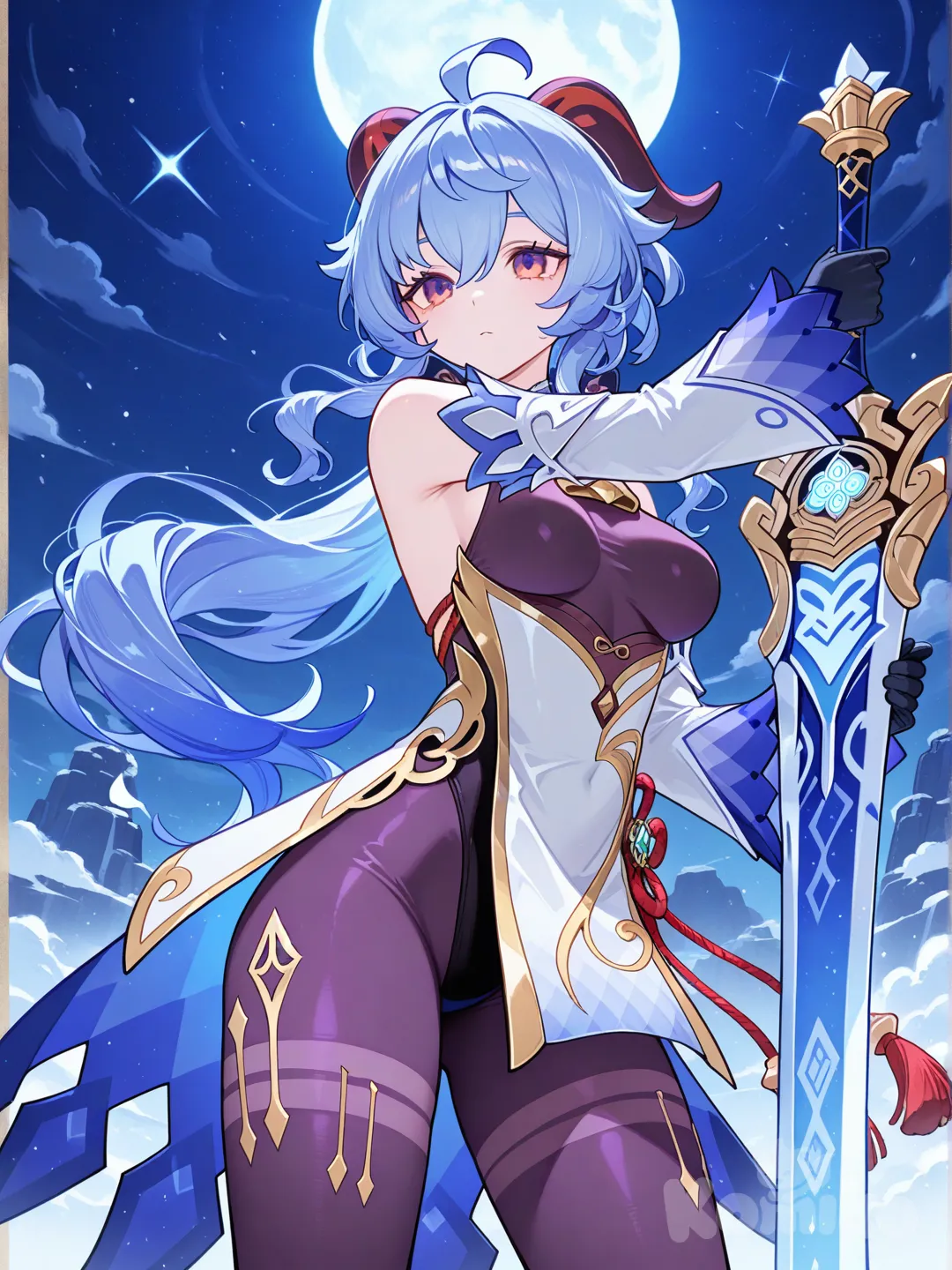 @Ganyu_(Genshin_Impact) holds a tall sword
