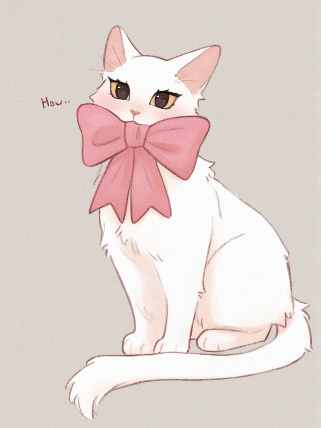 [soft-shaded-moe-style] cat, pink_bow, neck_bow, single character, full body, looking at viewer, anime style, simple background, white background