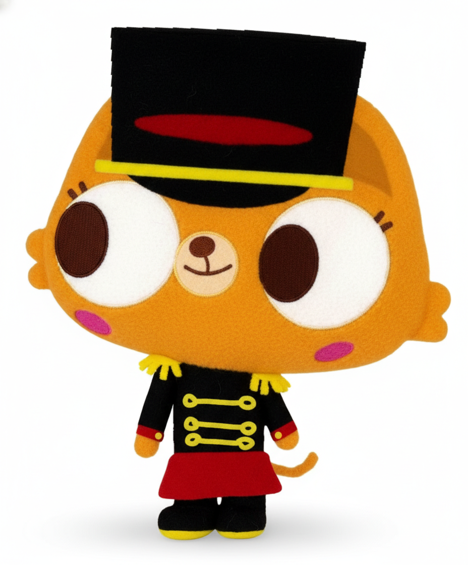 Plush cat wearing marching band uniform