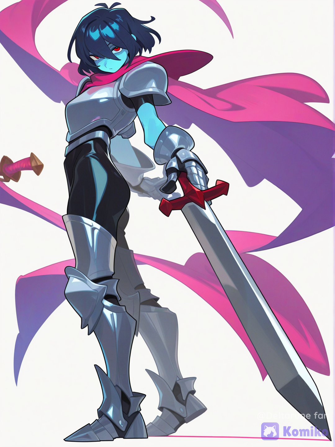 @kris-dark-world-form-JPhK, female, one concept art, stands straight, white background, [layered-cel-anime-style]