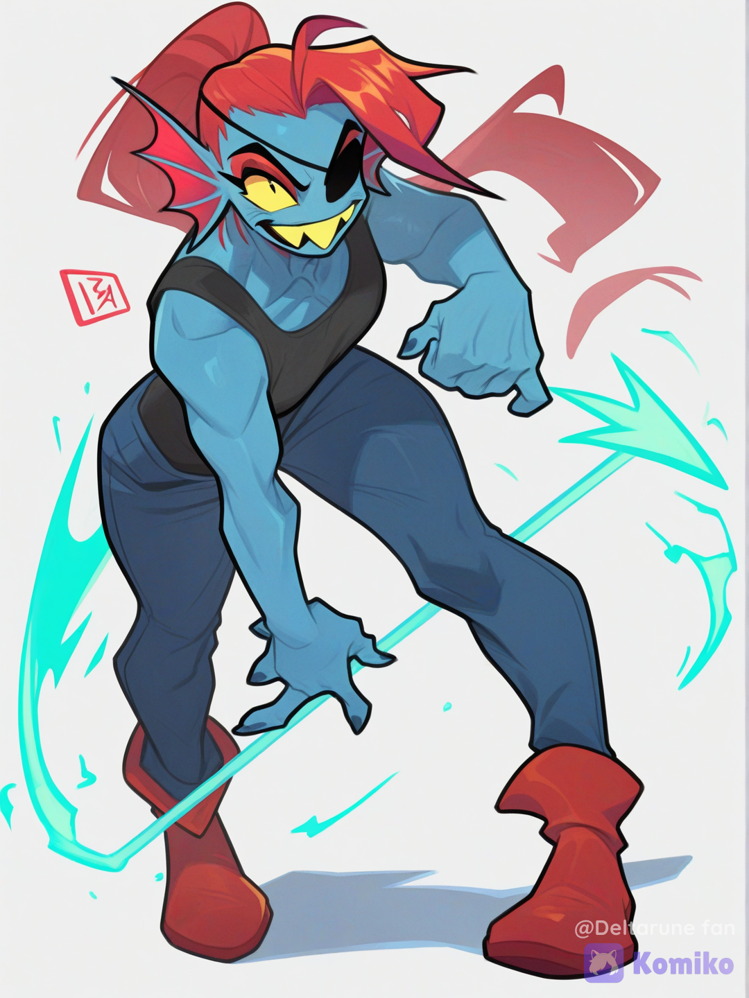 @undyne-kEQS, full body, stands straight, white background, [layered-cel-anime-style]