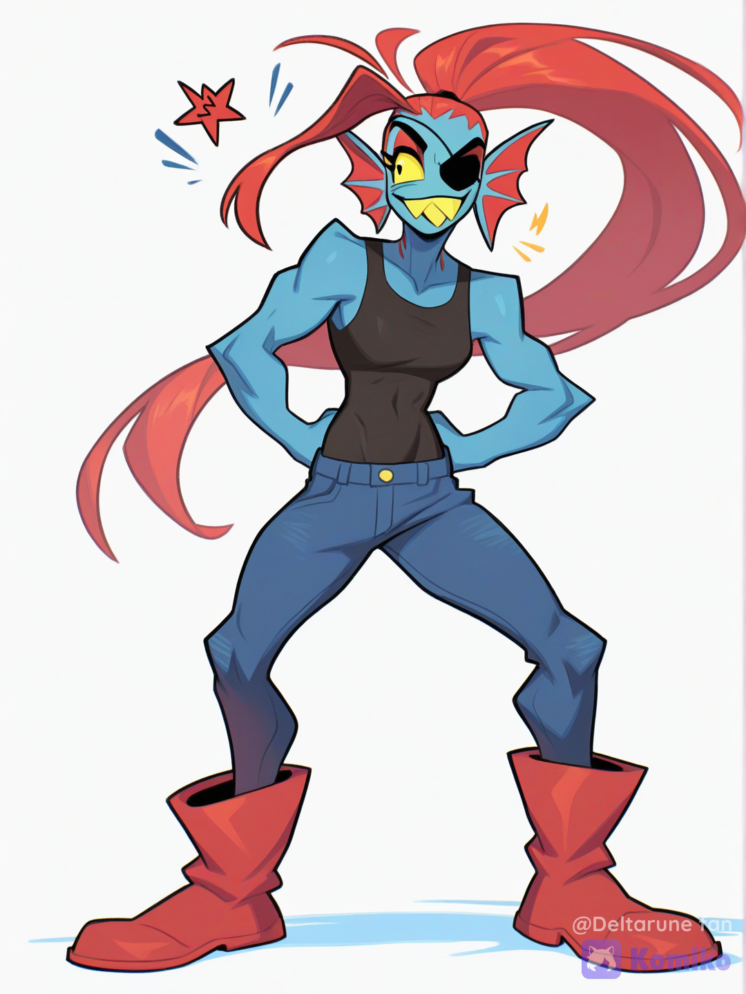 @undyne-kEQS, full body, stands straight, white background, [layered-cel-anime-style]