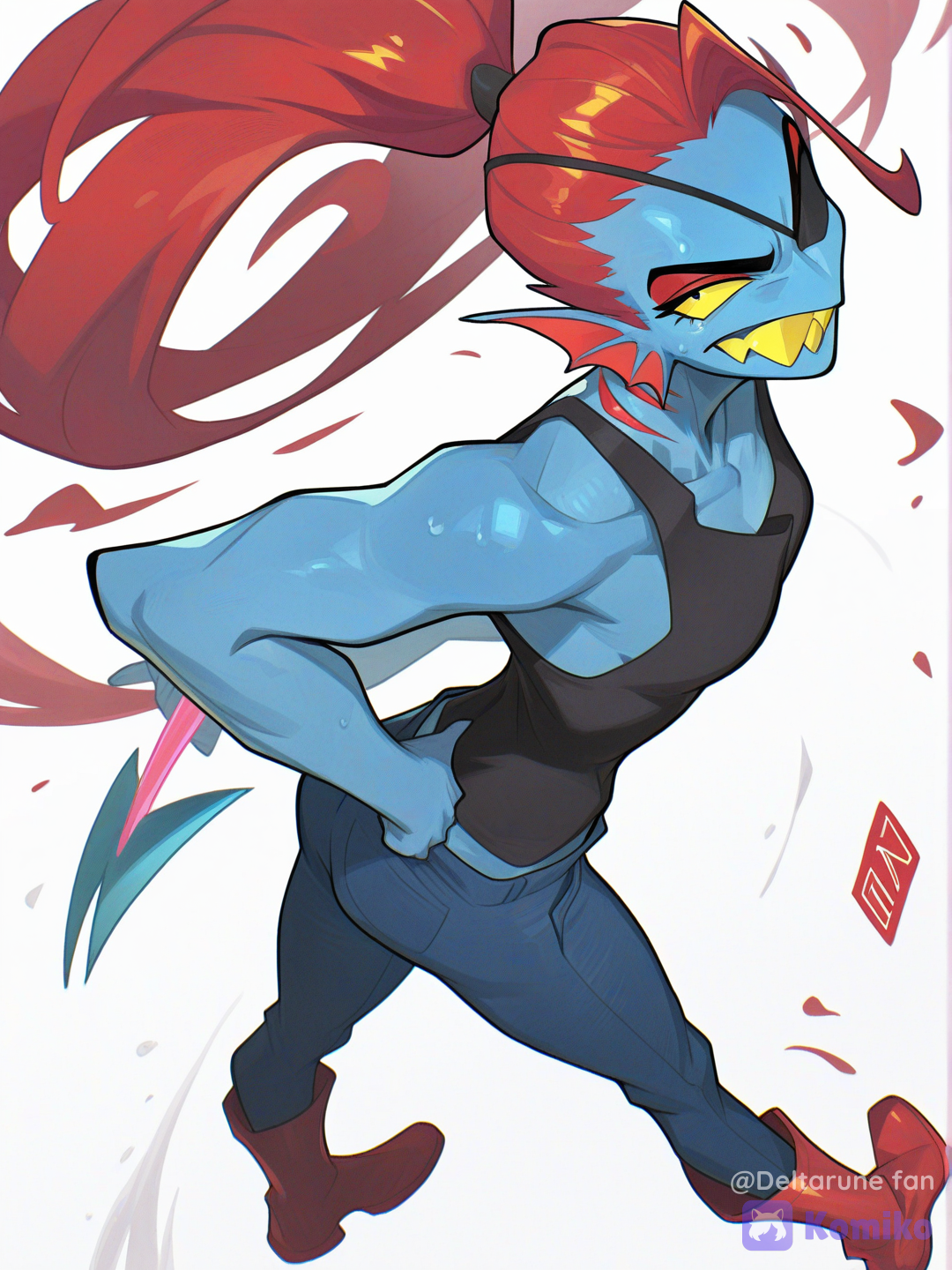 @undyne-kEQS, full body, stands straight, white background, [layered-cel-anime-style]