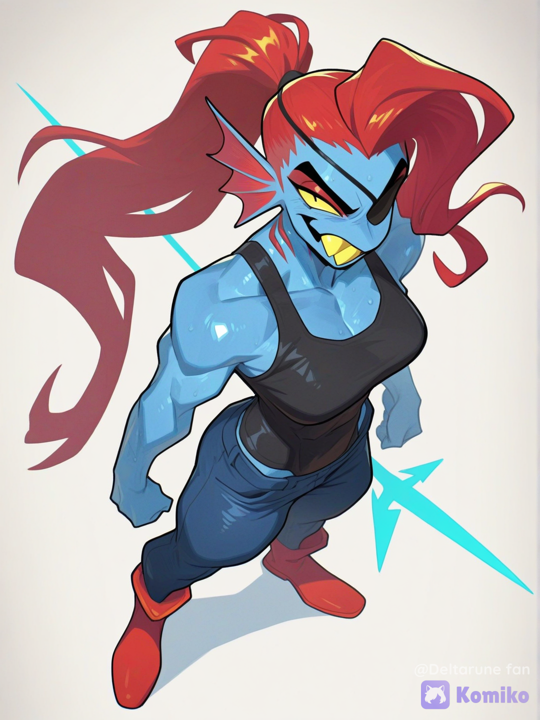 @undyne-kEQS, full body, stands straight, white background, [layered-cel-anime-style]