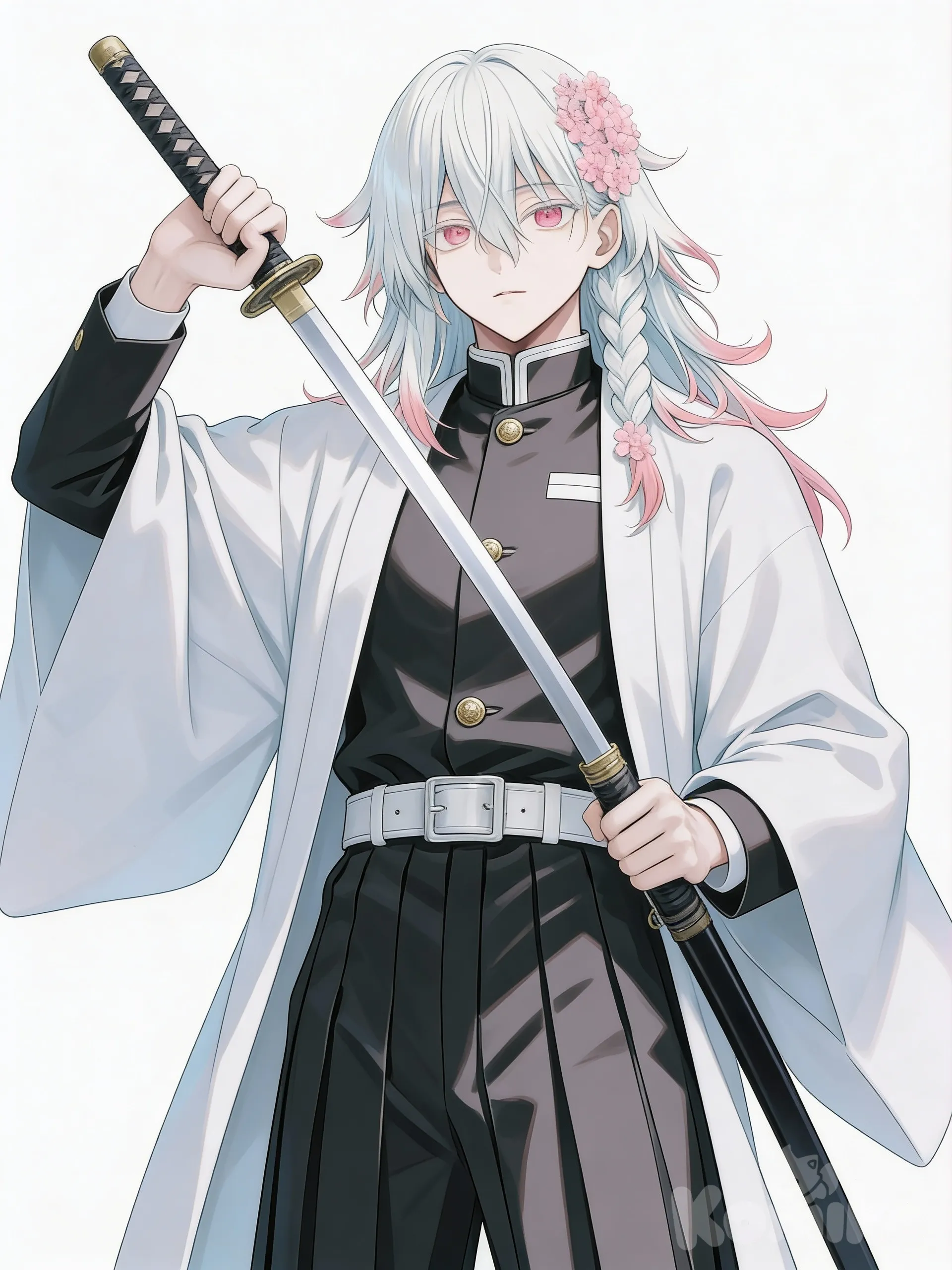 holding sword, full body, white background