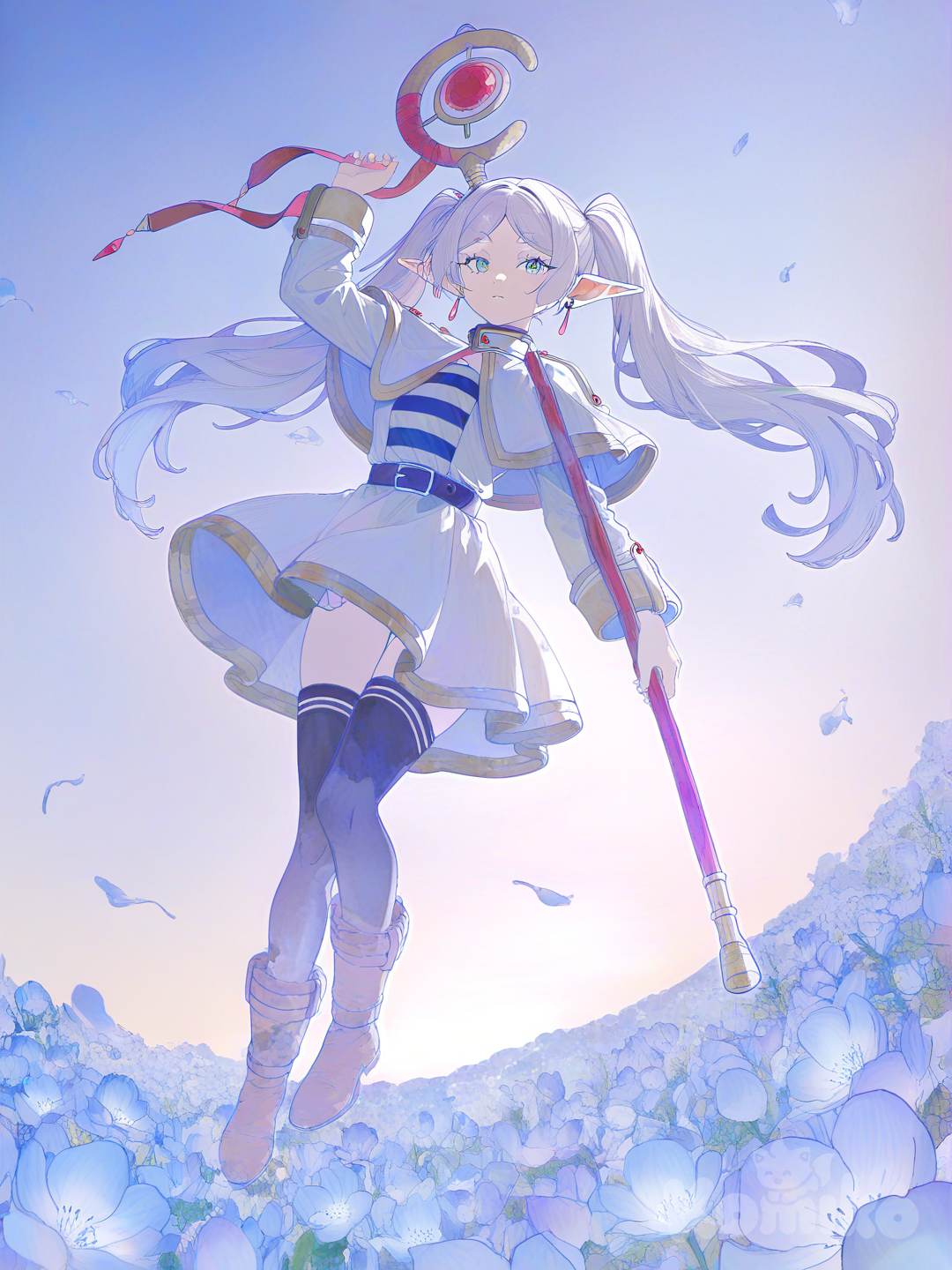 flying on field of flowers 