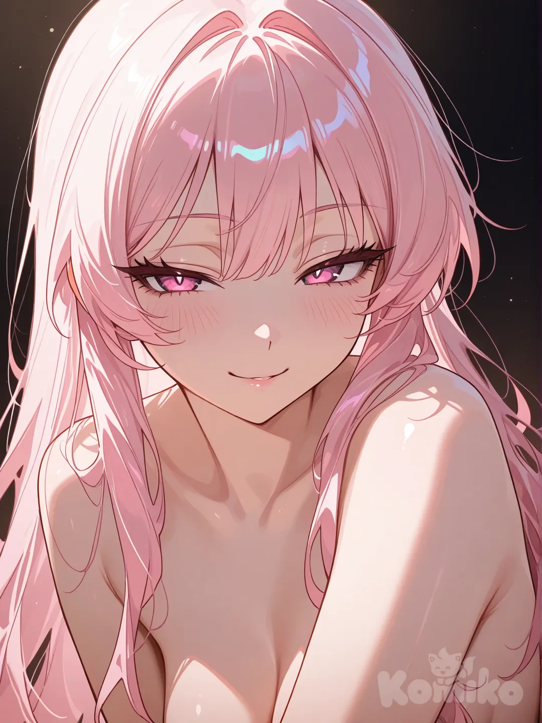 woman, provocative pose, sultry expression, totally naked, soft colors, dramatic lighting, sensual art, ultra-