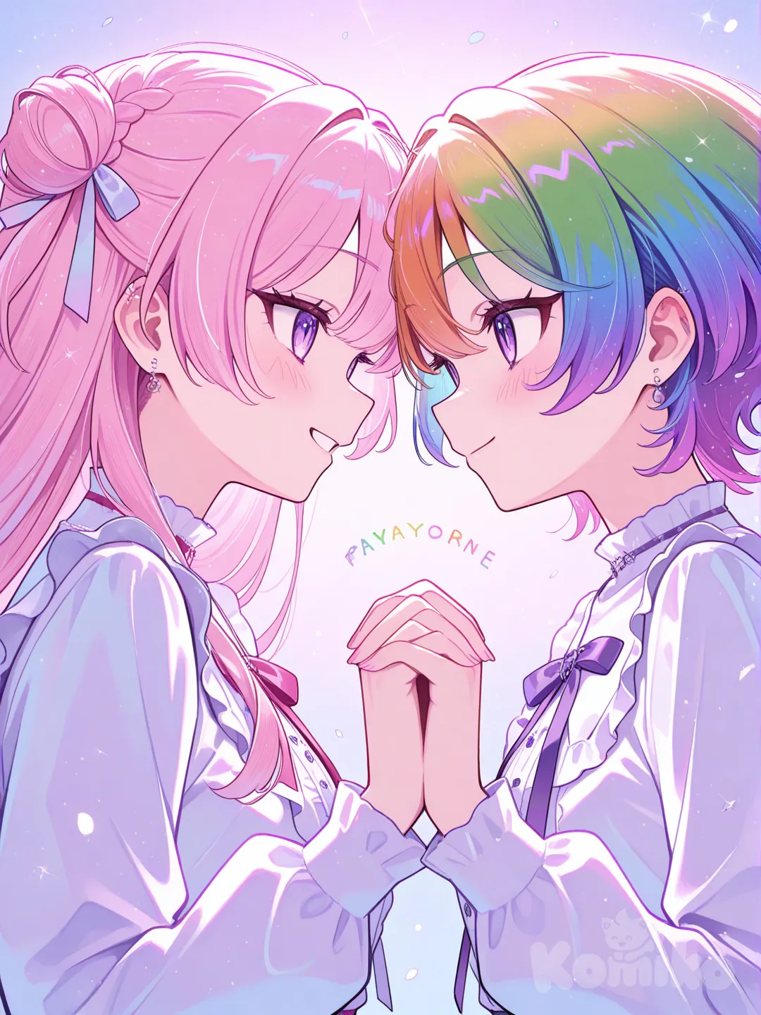 two anime girls, best friends, colorful anime style, artwork