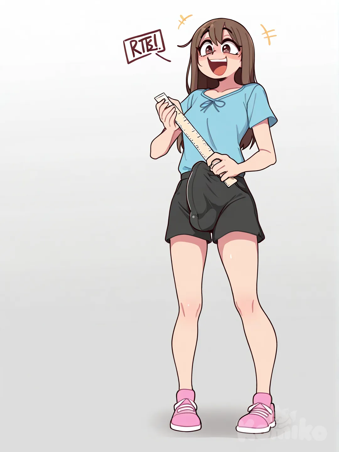  futanari bulge, medium Dick, full body, [clean-lines-style] , She wants to measure the size of the penis.