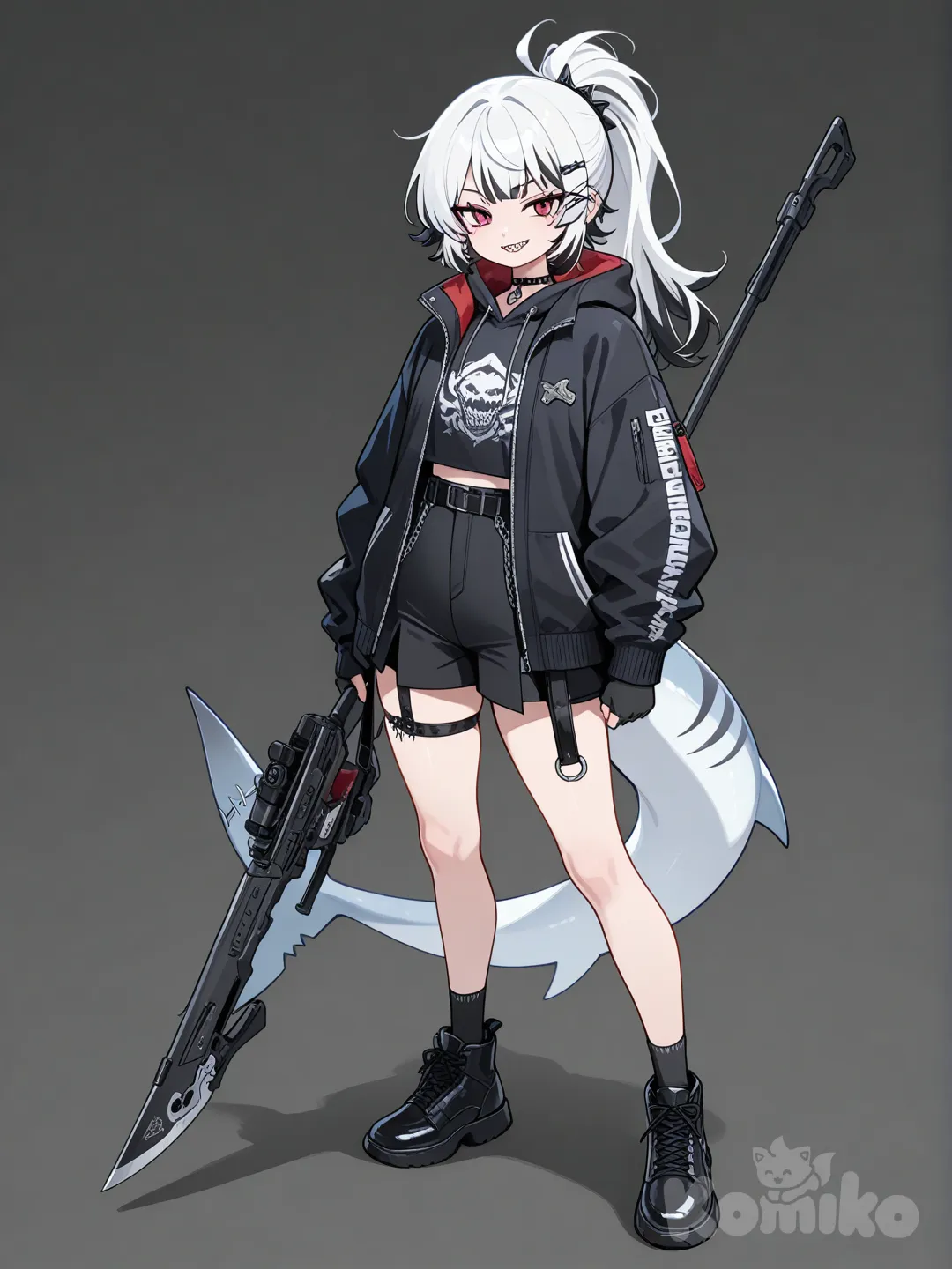 ellen joe, con un arma con ropa casual y cabello original meme