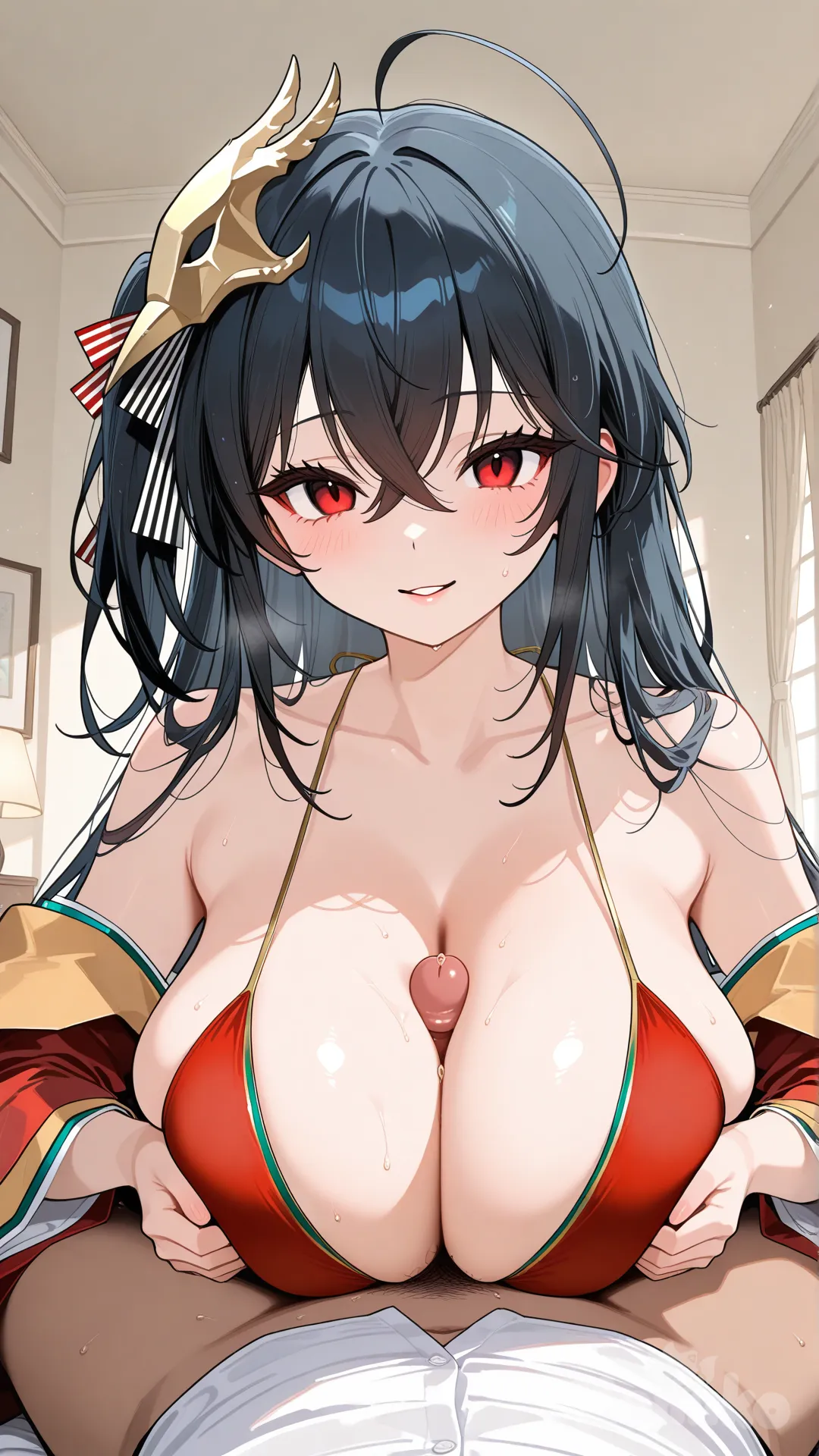 @Taihou_(Azur_Lane), paizuri under clothes, soft lighting, bedroom.