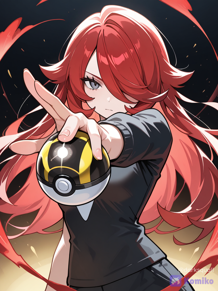 ¡Entrenadora roja lista para batalla! 🔥✨