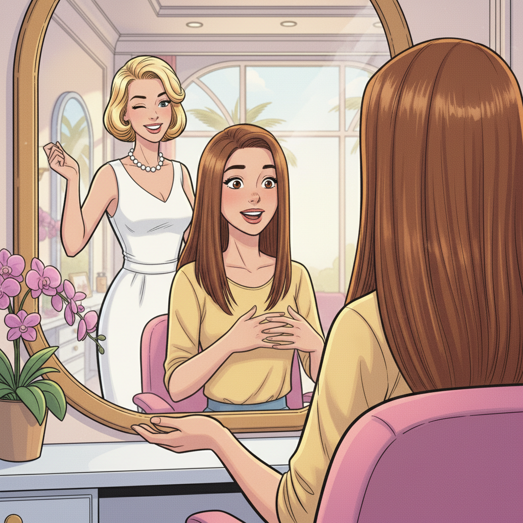 Beverly hills teens fifis salon fifi straightens Tara belle hair Tara wants her hair straightened Tara has natural curly hair Fifi is a french immigrant with a blonde bob fifi wears a white dress and pearls The bob is permed