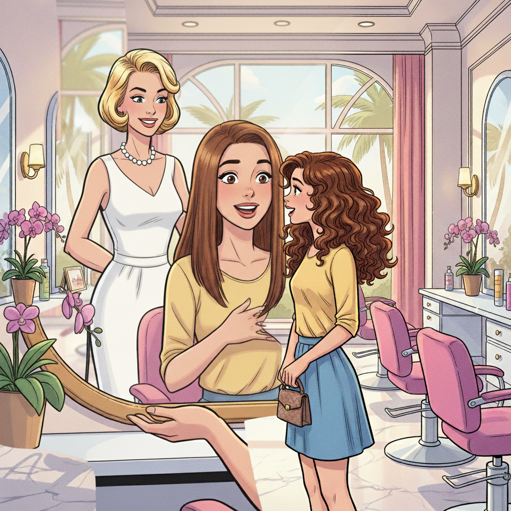 Beverly hills teens fifis salon fifi straightens Tara belle hair Tara wants her hair straightened Tara has natural curly hair Fifi is a french immigrant with a blonde bob fifi wears a white dress and pearls The bob is permed