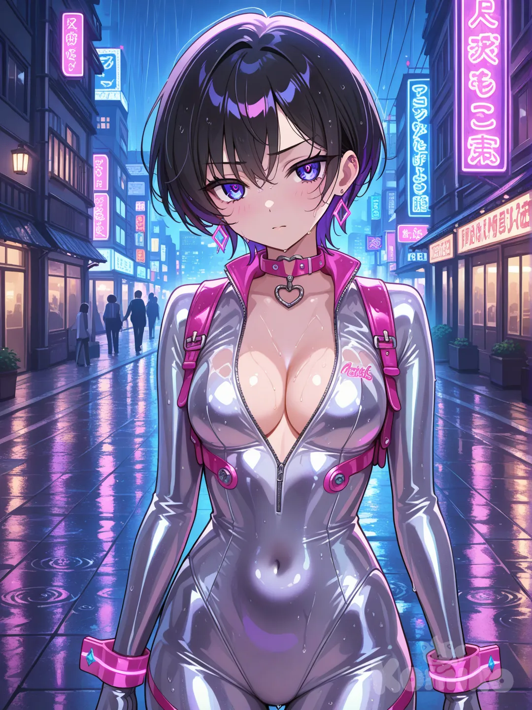 Mujer anime joven de cabello corto, liso y negro