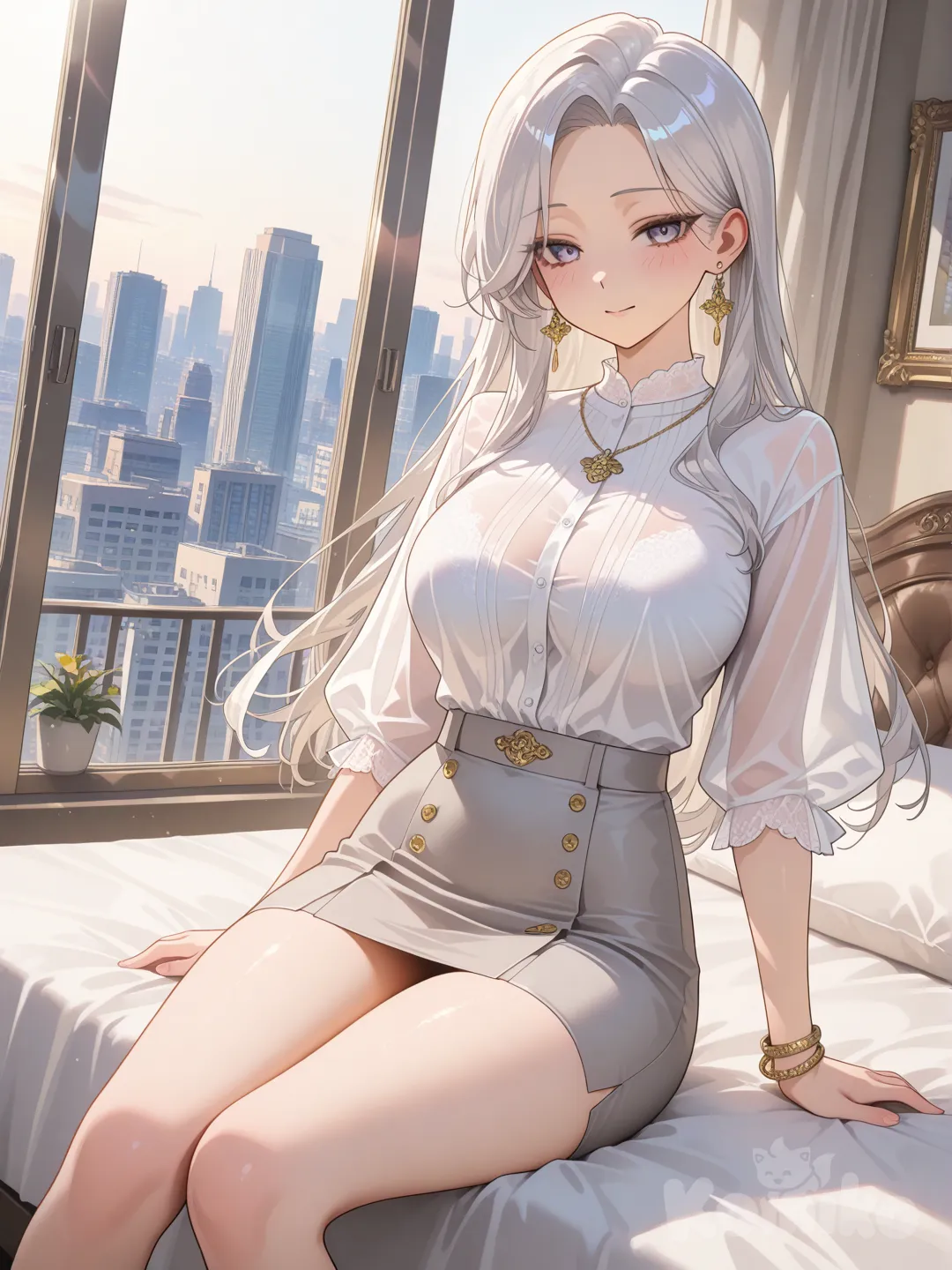 Mujer joven de cabello plateado largo