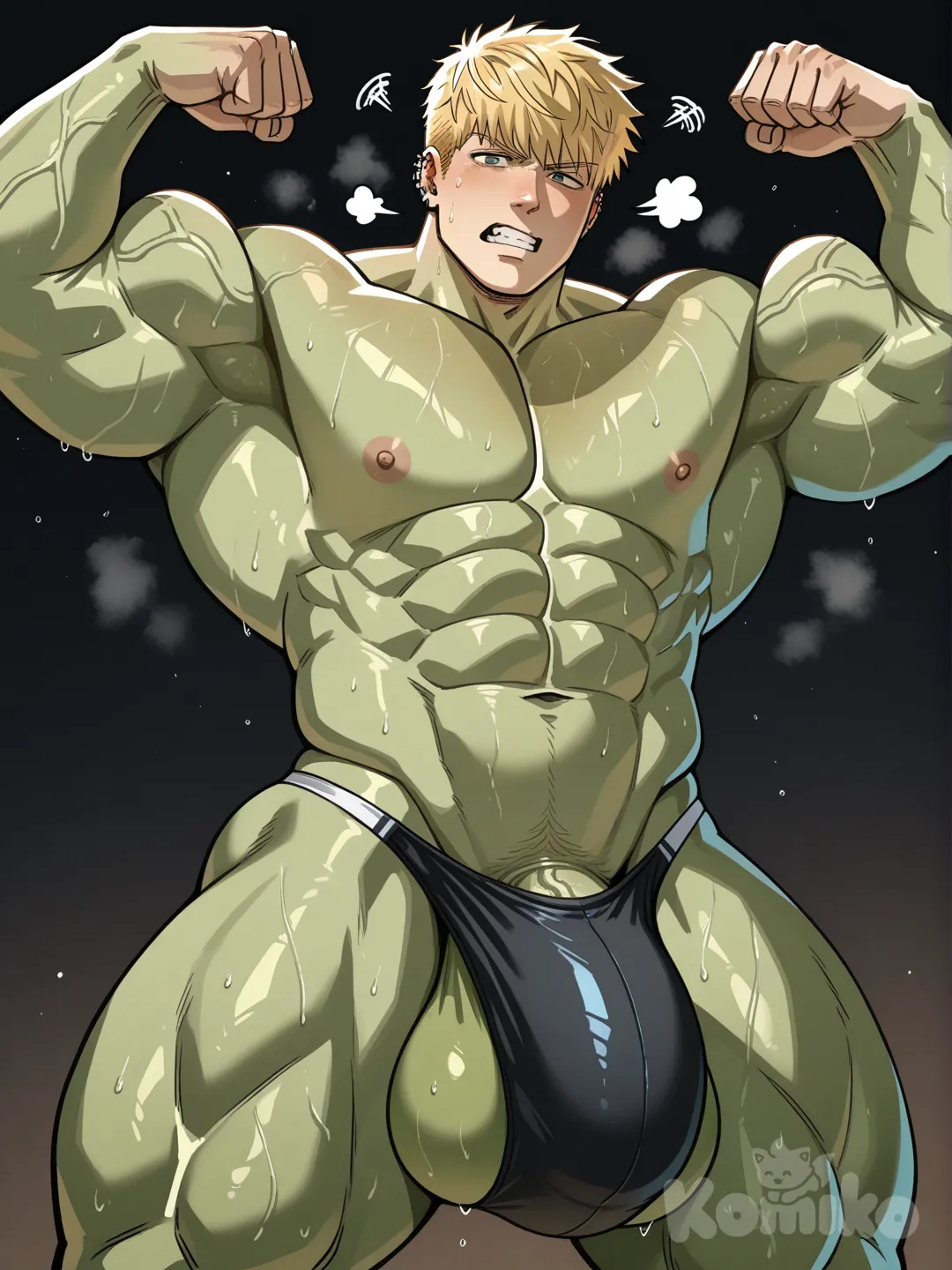 18+, Do a Hulkling move with a giant penis and giant balls while wearing a thong.
