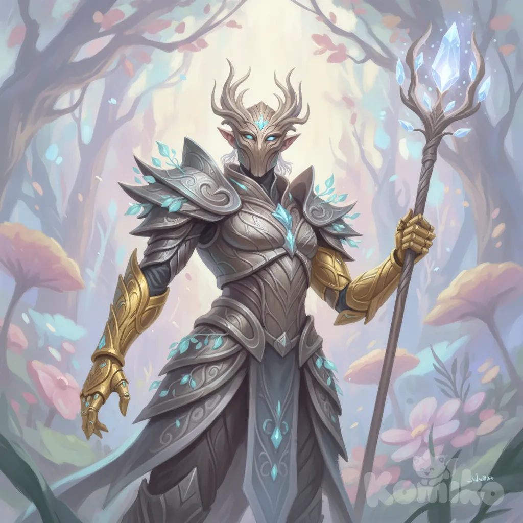 very aesthetic, holographic colors, cute, gradient colors, very aesthetic, dynamic viewpoint, dynamic angle, vibrant colors, elf, elven god, druid wearing elven themed armor, pauldrons highly , high res, mask , closed mouth, pauldrons, covered eyes, dramatic lighting, <golden cyber arm, golden cybernetic arm:1.4>, asymmetry, asymmetrical arms, elves, elf, royal

Prompt Negativo: lowres, (bad quality,worst quality:1.2), bad anatomy,blurry,watermark,simple background,transparent background, sketch,jpeg artifacts,ugly, poorly drawn,(censor), [soft-pastel-style]