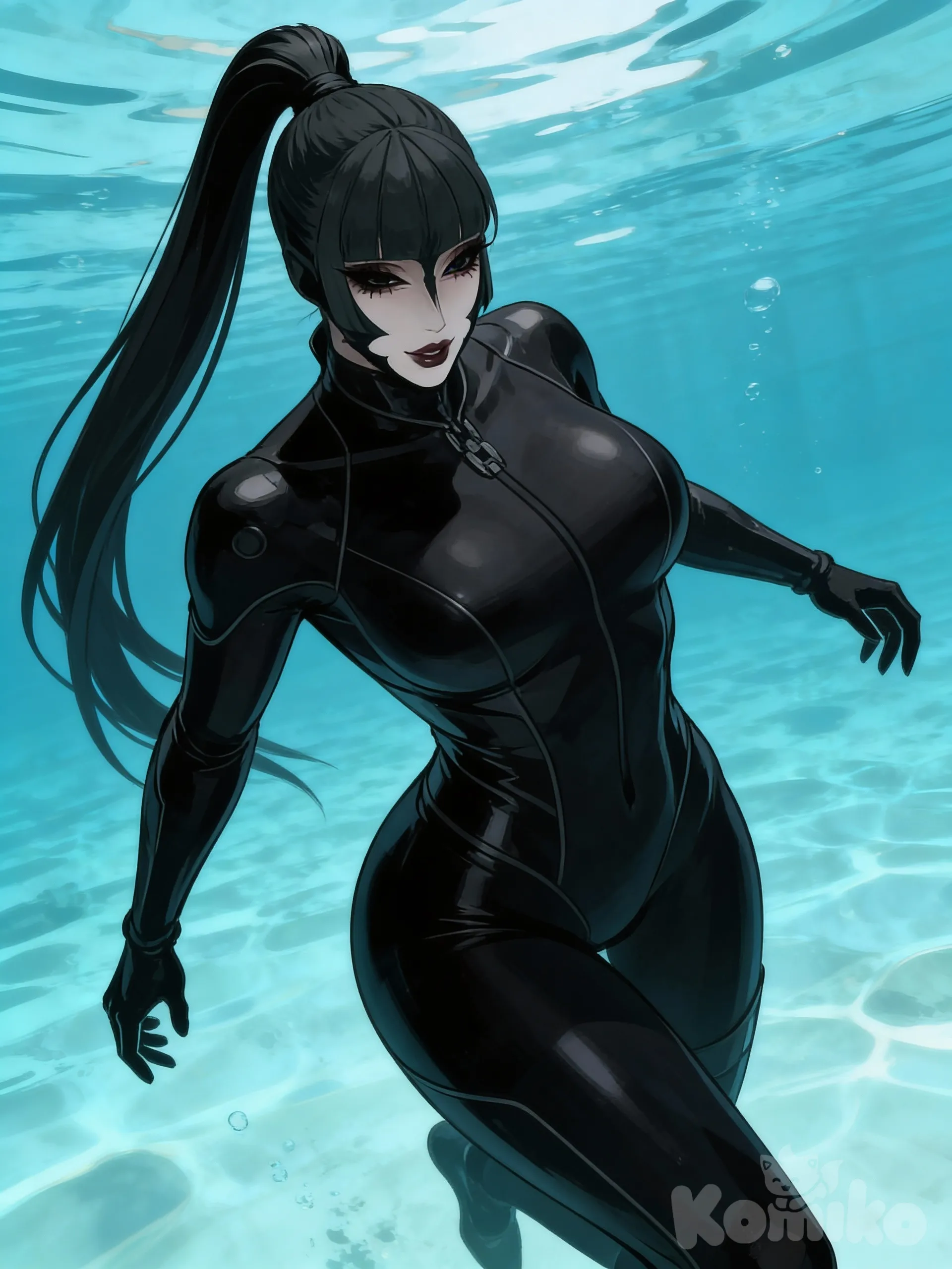 16879d5f119b1563496ff3c26a1531dc-4, high ponytail, diving suit