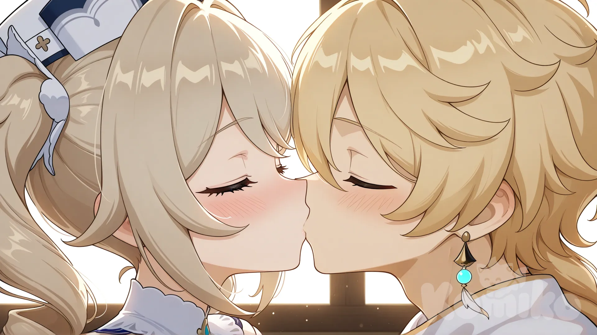 @Aether_(Genshin_Impact) and @Barbara_(Genshin_Impact) kissing