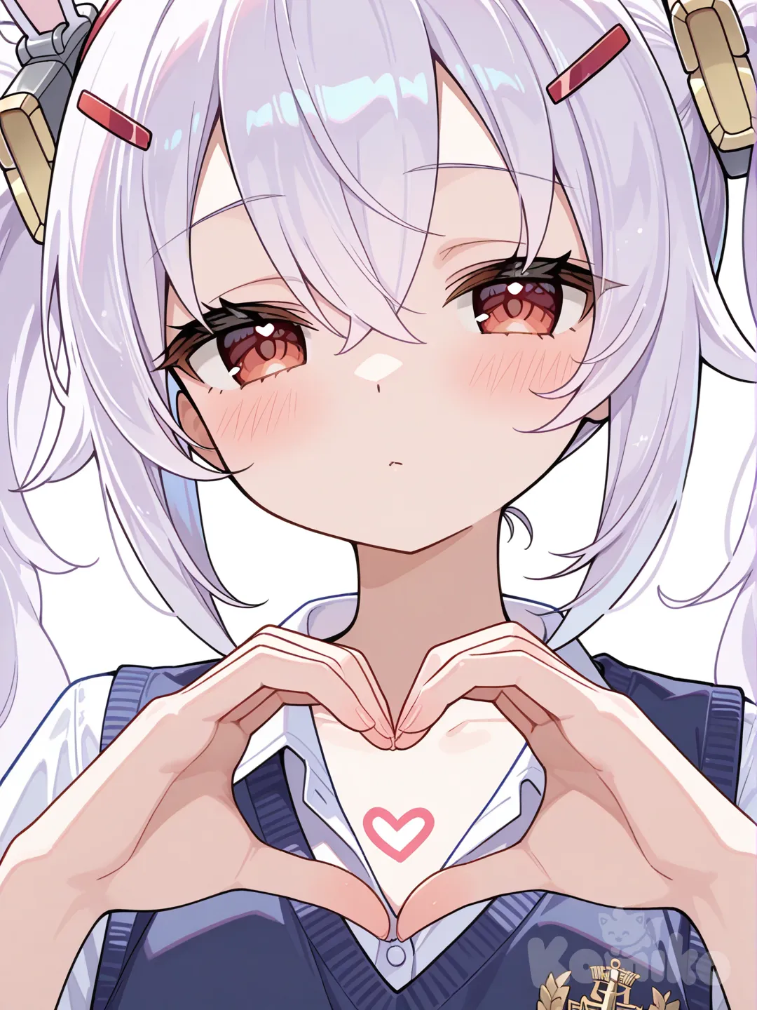 @Laffey_(Azur_Lane), heart hands, school vest, closeup