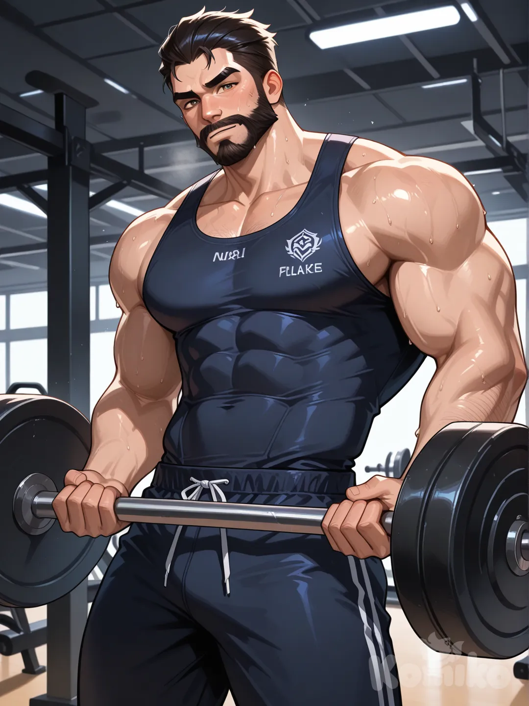 @Graves_(League_Of_Legends), 1boy, gym, muscular