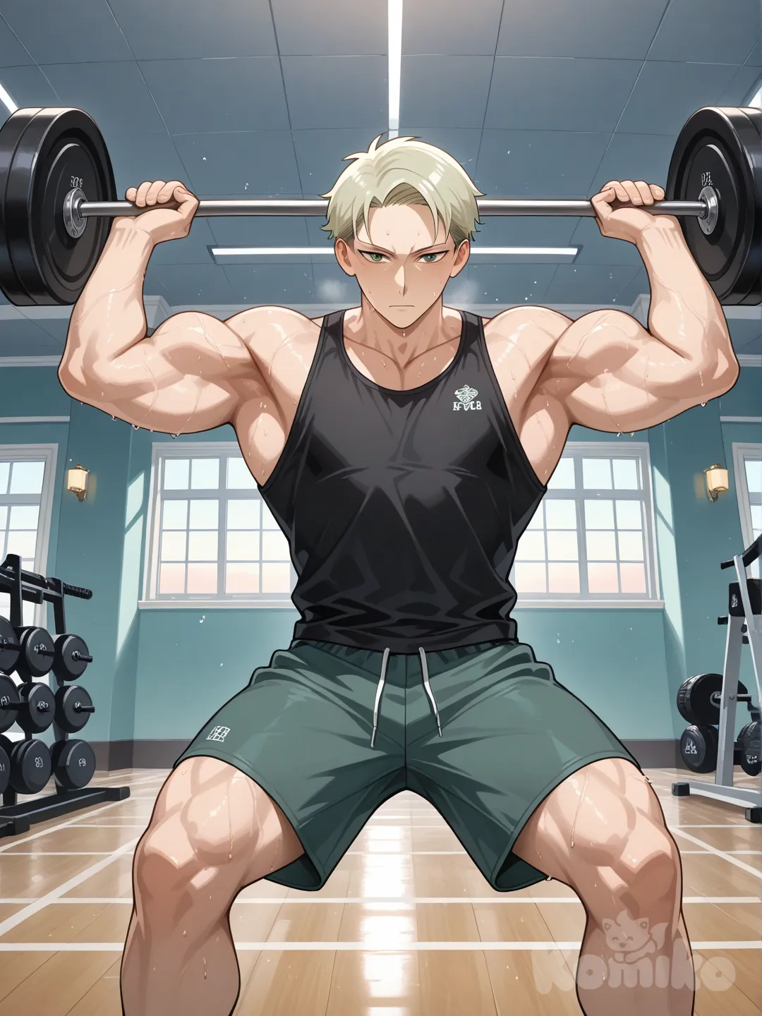 @Twilight_(Spy_X_Family), 1boy, gym, muscular