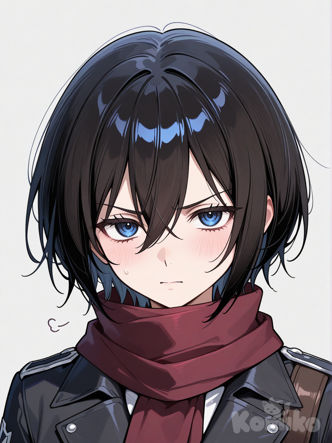 @Mikasa_Ackerman enojada y con ojos azules brillantes