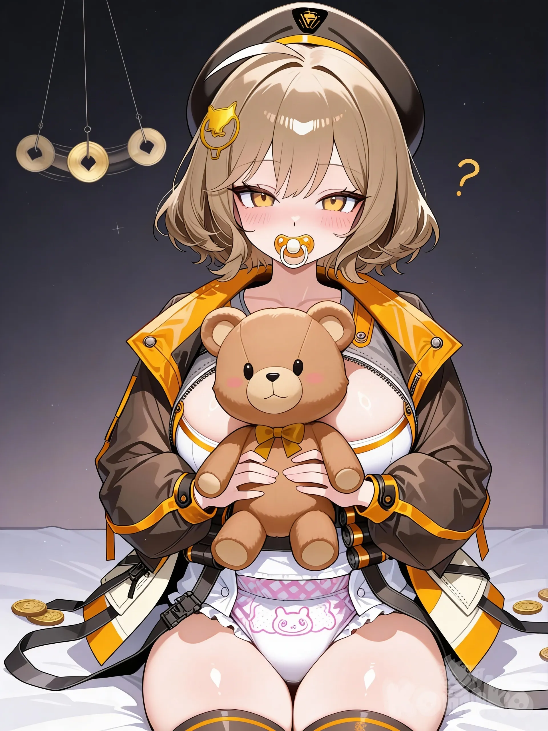 Make this exact image but with the pacifier in anis mouth