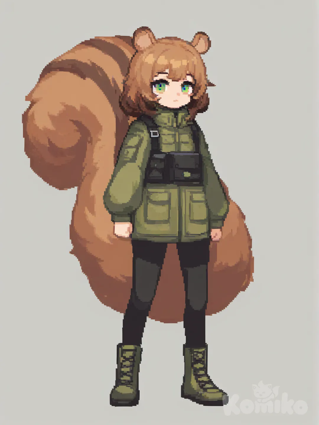 [soft-furry-style], pixelart, full body, squirrel girl, big tail