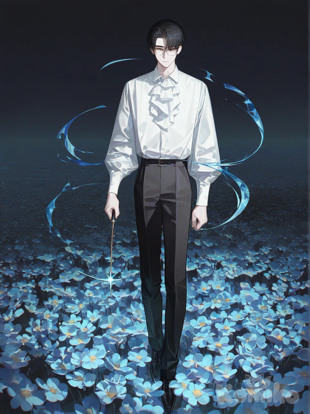 Wizard in a flower field