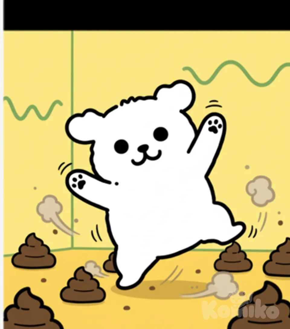 图中的白狗边跳舞边满地拉屎