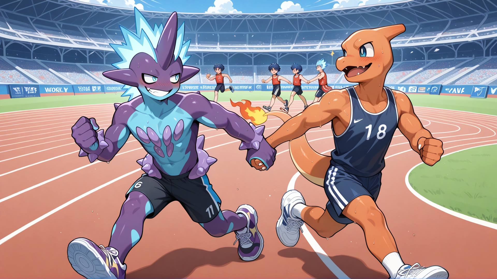 Blue Toxtricity and Charmeleon joining the track team