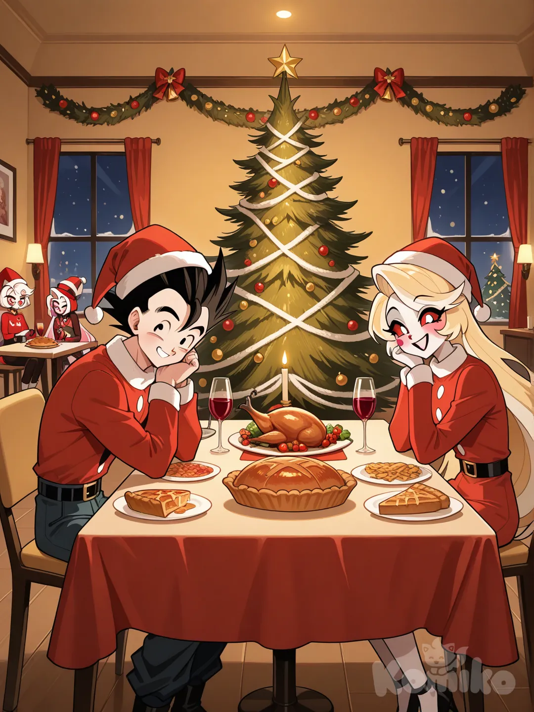 Una cena navideña con Gohan y Charlie.