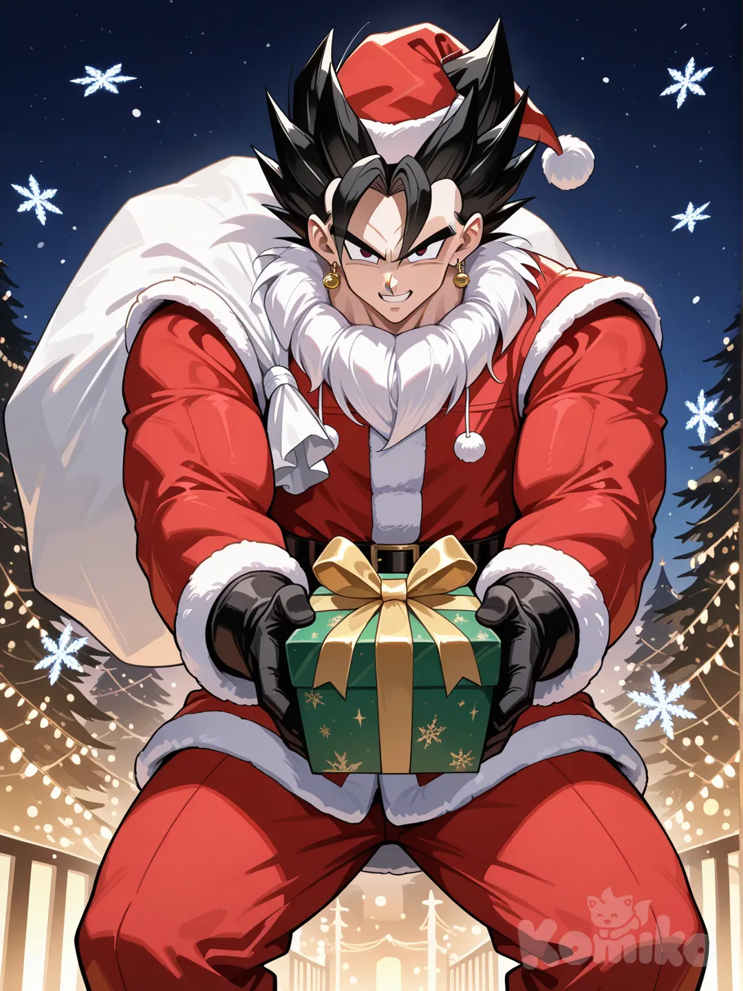 Vegetto repartiendo regalos de navidad.